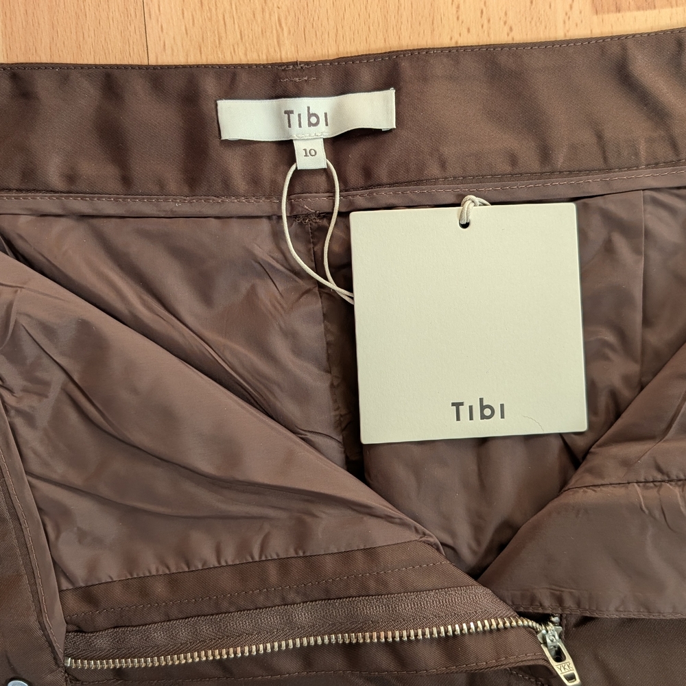 Tibi Eco Nylon Midi Trouser Skirt NWT 10 Brown - Picture 2 of 5